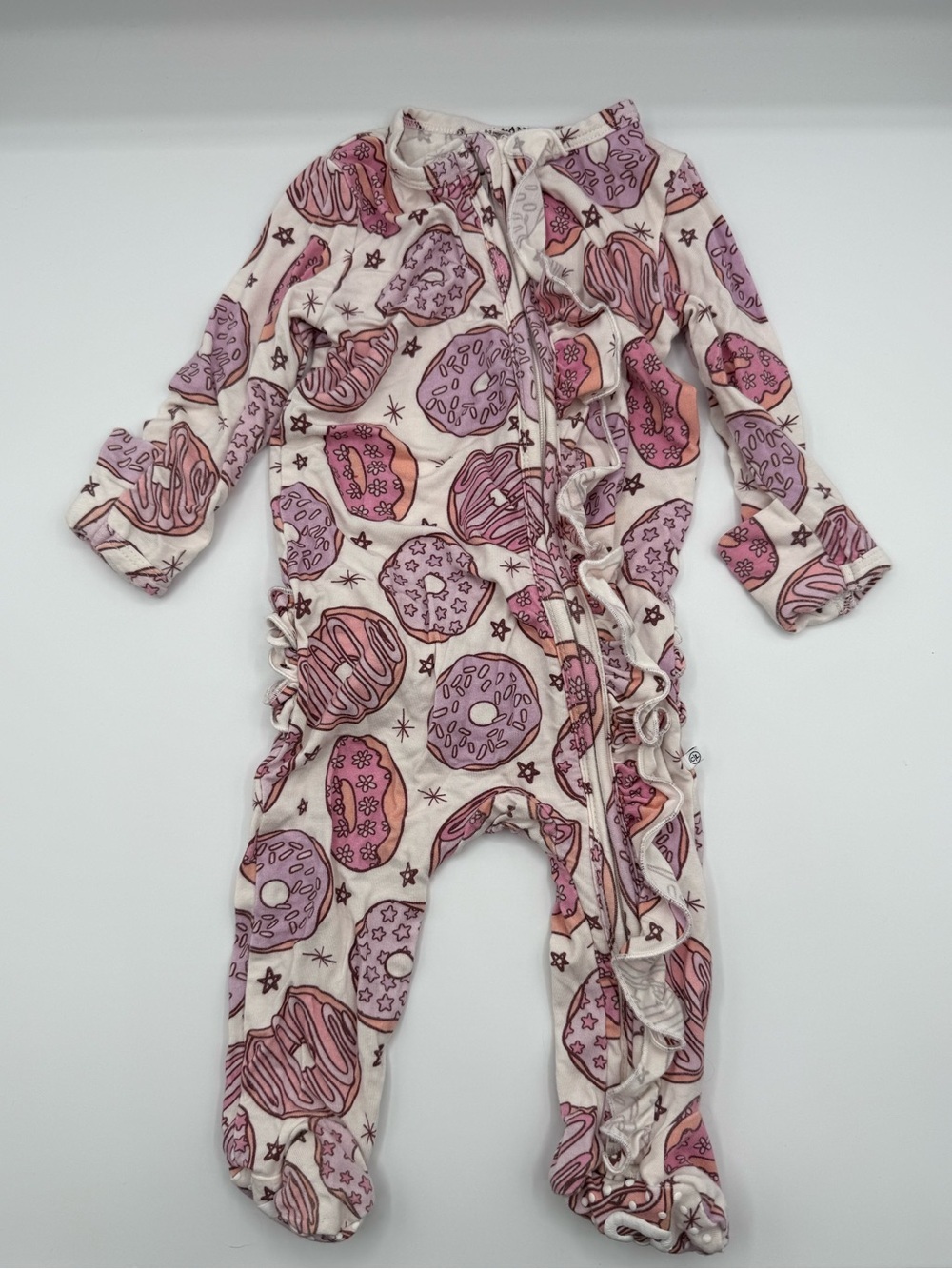 Caden Lane Pink Donut Shop Ruffle Footie Pajamas 0-3 Months